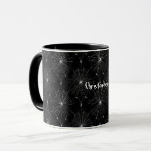 Silver Spiderweb Lace on Black Mug