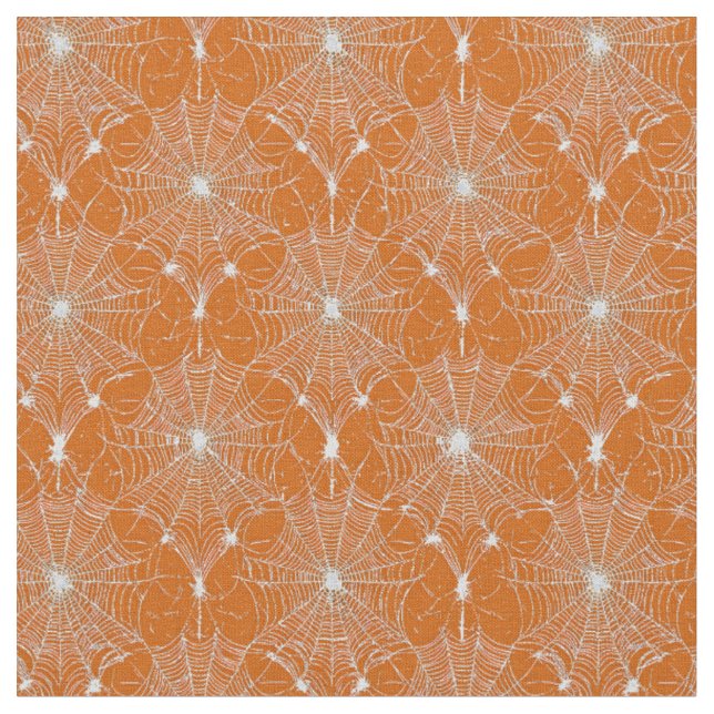 Silver Spiderweb Lace On Orange Fabric (Close Up)