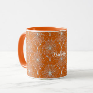 Silver Spiderweb Lace on Orange Mug