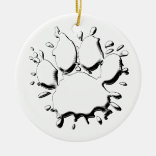 Silver Splatter Dog Paw Drawing Ceramic Tree Decoration