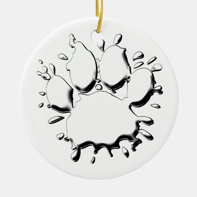 Silver Splatter Dog Paw Drawing Ceramic Tree Decoration (Front)