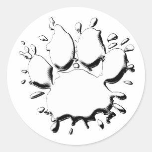Silver Splatter Dog Paw Drawing Classic Round Sticker