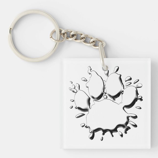 Silver Splatter Dog Paw Drawing Key Ring (Front)