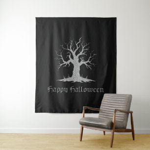 Silver Spooky Tree Halloween Photo Backdrop Tapestry