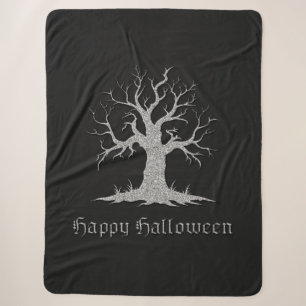 Silver Spooky Tree Halloween Sherpa Blanket