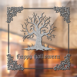 Silver Spooky Tree Halloween Window Cling