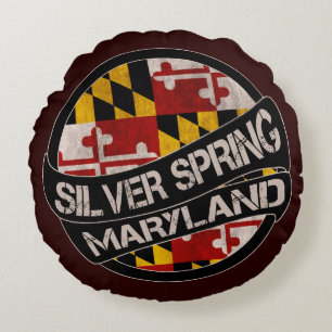 Silver Spring Maryland flag grunge round pillow