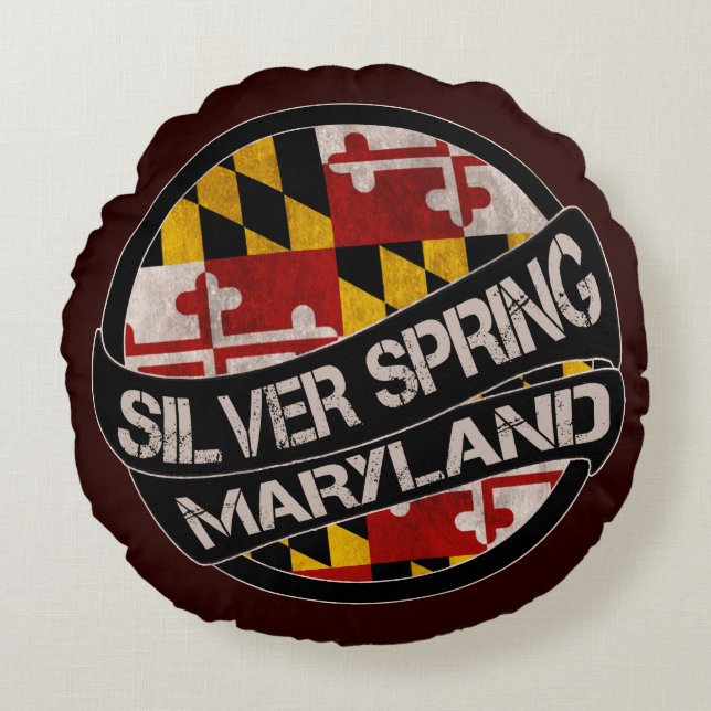 Silver Spring Maryland flag grunge round pillow (Front)