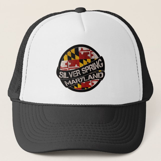 Silver Spring Maryland flag grunge trucker hat (Front)