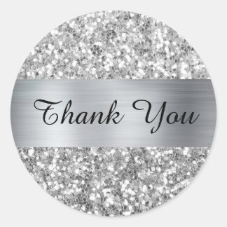 Silver Square Glitter Shimmer Strip Foil Classic Round Sticker