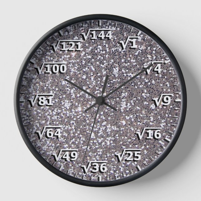 Silver Square Root Clock Math Mathematics Clock (Front)