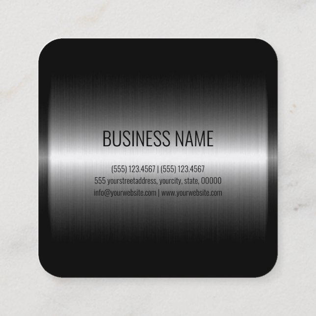 Silver Stainless Steel Metal Look #2 Square Business Card (Back)