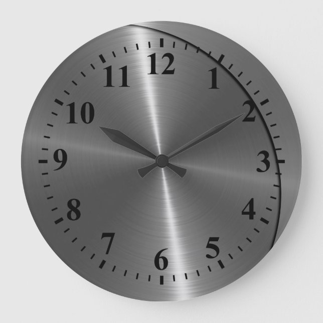 Silver Stainless Steel Metal Look Large Clock (Front)