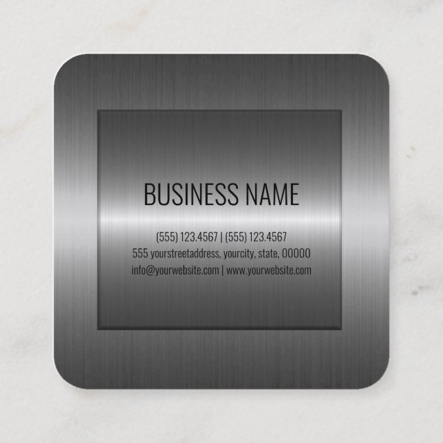Silver Stainless Steel Metal Look Square Business Card (Back)