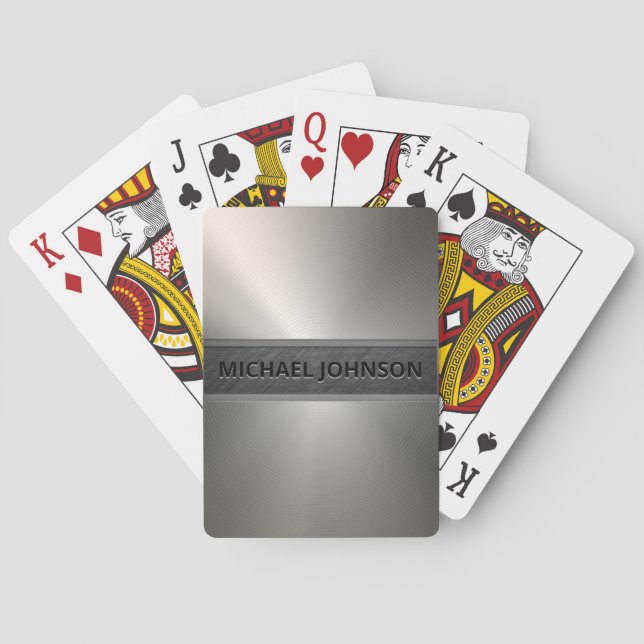Silver Stainless Steel Metal Modern Playing Cards (Back)
