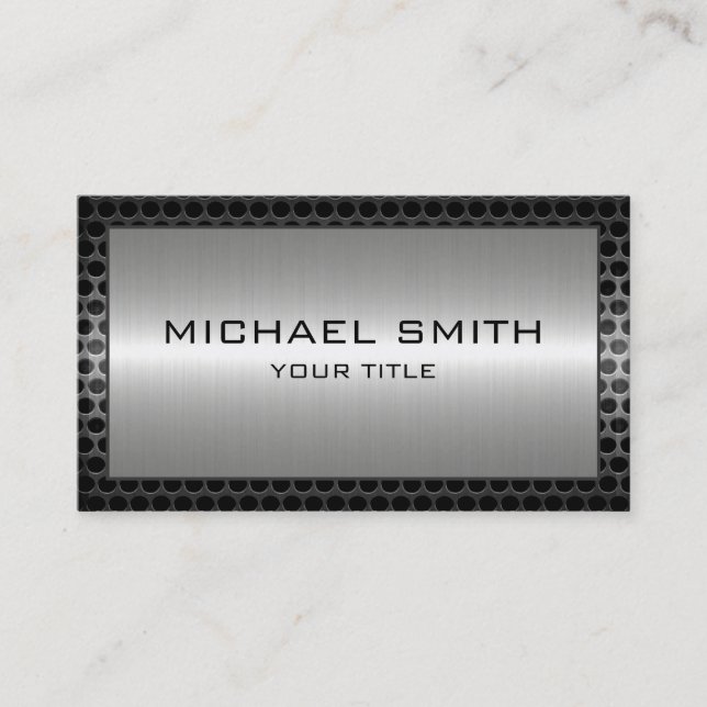 Silver Stainless Steel Modern Metal Border Business Card (Front)
