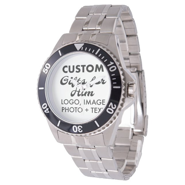 Silver Stainless Steel Watch Custom Gifts for Him (Angled)