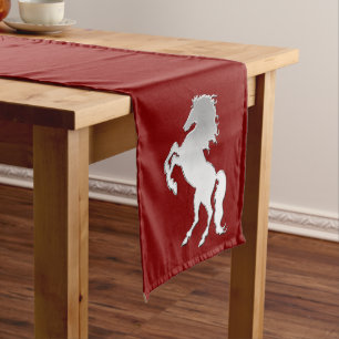 Silver Stallion on Red Medium Table Runner