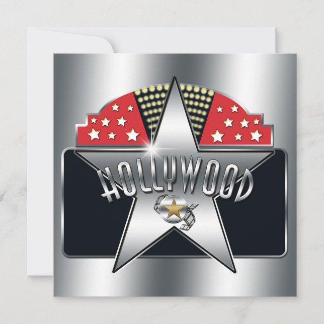 Silver Star Hollywood Typography Retro Invitation (Front)