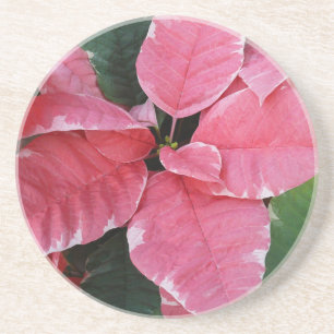 Silver Star Marble Poinsettias Pink Holiday Floral Coaster