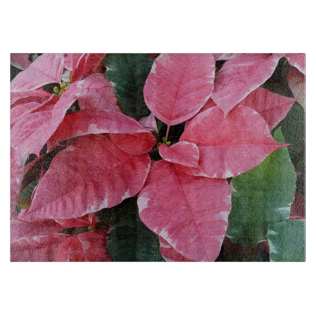 Silver Star Marble Poinsettias Pink Holiday Floral Cutting Board (Front)
