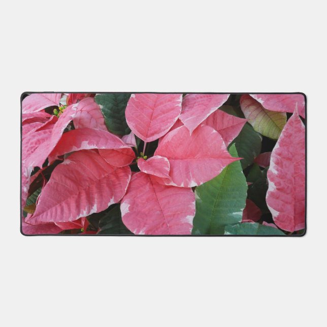 Silver Star Marble Poinsettias Pink Holiday Floral Desk Mat (Front)