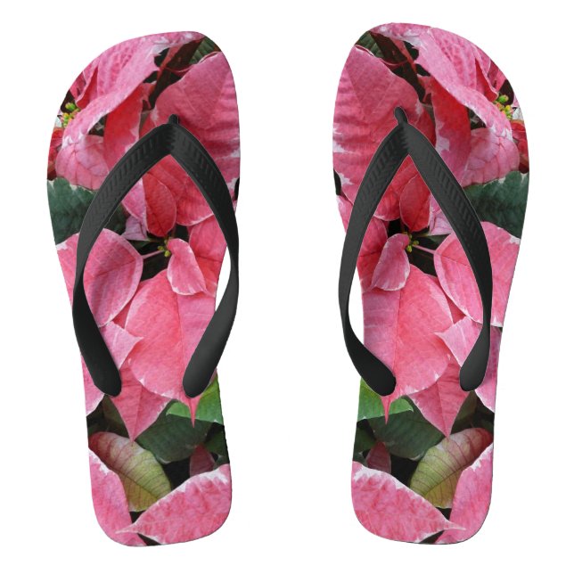 Silver Star Marble Poinsettias Pink Holiday Floral Flip Flops (Footbed)