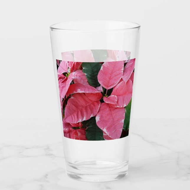 Silver Star Marble Poinsettias Pink Holiday Floral Glass (Front)