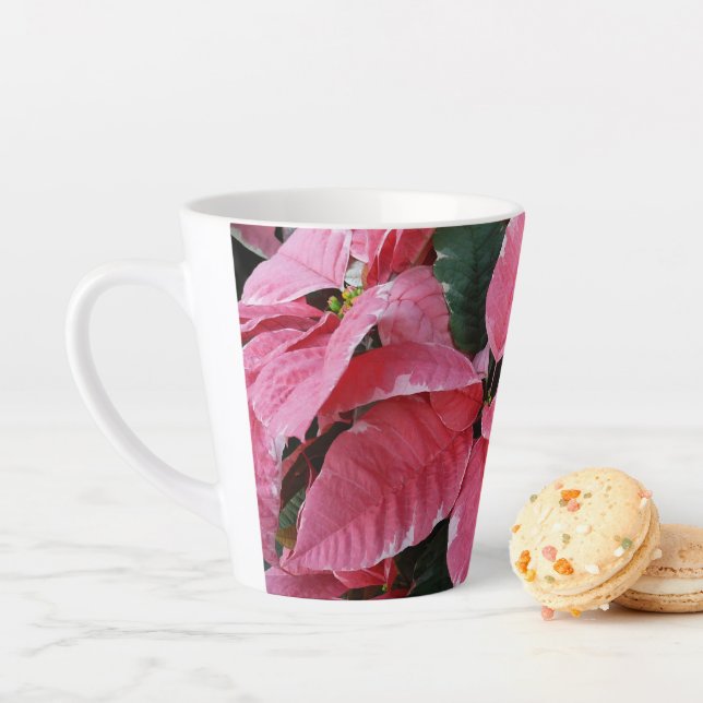 Silver Star Marble Poinsettias Pink Holiday Floral Latte Mug (In Situ)