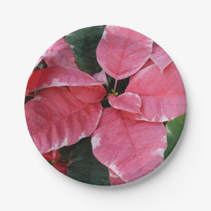 Silver Star Marble Poinsettias Pink Holiday Floral Paper Plate