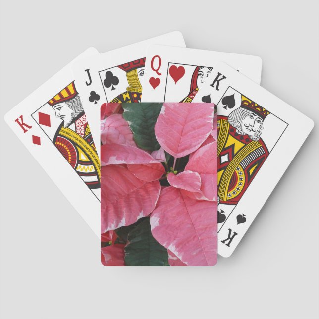 Silver Star Marble Poinsettias Pink Holiday Floral Playing Cards (Back)