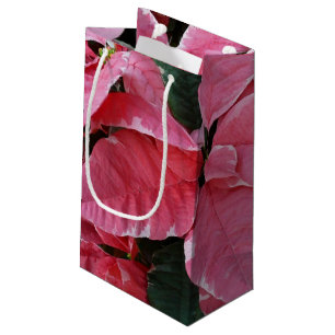 Silver Star Marble Poinsettias Pink Holiday Floral Small Gift Bag