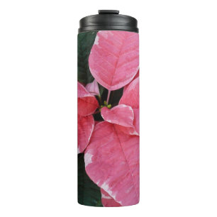 Silver Star Marble Poinsettias Pink Holiday Floral Thermal Tumbler