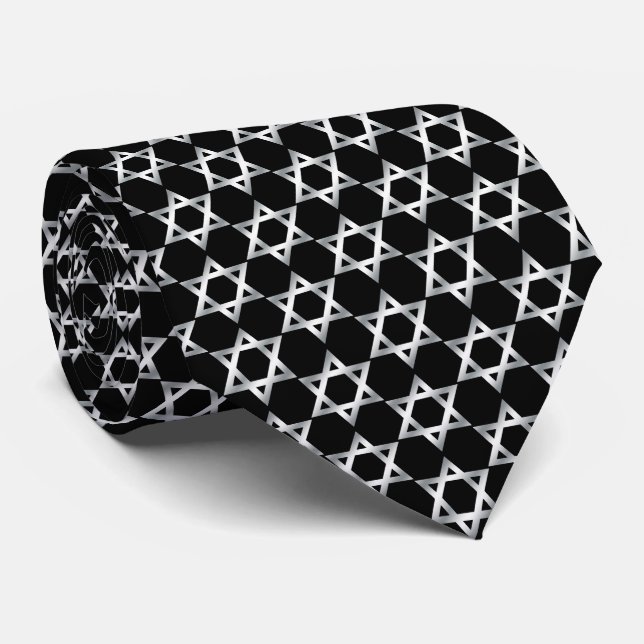 Silver Star Of David Black Tie (Rolled)