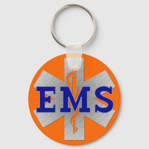 Silver Star of Life with Blue EMS Key Ring