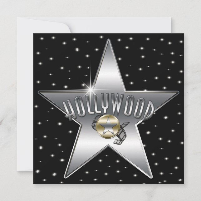 Silver Star Old Retro Hollywood Sparkle Invitation (Front)