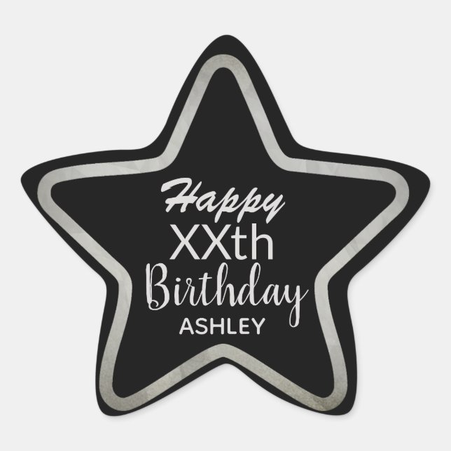 Silver Star on Black Elegant Milestone Birthday Star Sticker (Front)