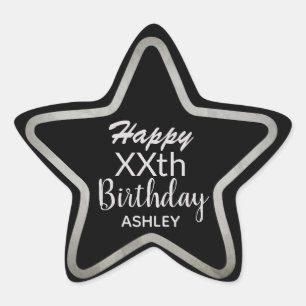 Silver Star on Black Elegant Milestone Birthday Sticker