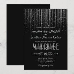 Silver Star Rain Shower & Black Wedding Invitation