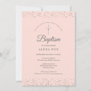 Silver Stardust Baptism Christening Blush Pink Save The Date