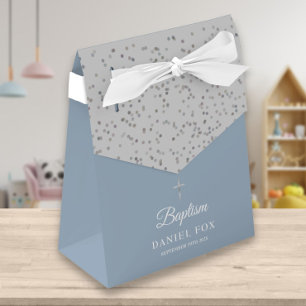 Silver Stardust Baptism Christening Dusty Blue Favour Box