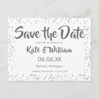 Silver Stardust Confetti Save the Date Announcement Postcard