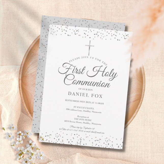Silver Stardust First Holy Communion Invitation (Creator Uploaded)