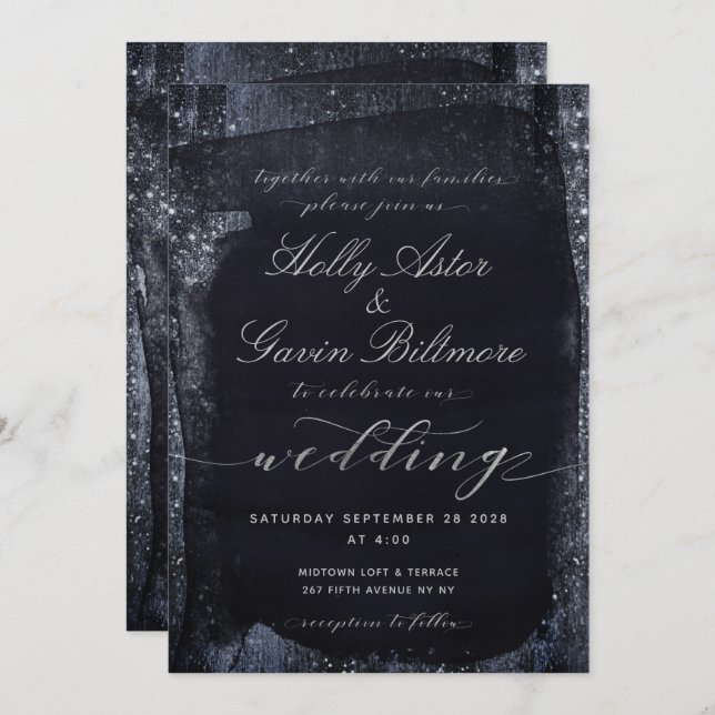 Silver Starry Night Wedding 2 Invitation Suite (Front/Back)