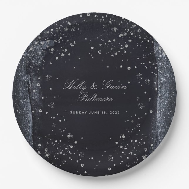 Silver Starry Night Wedding 9 Inch Dinner Paper Plate (Front)