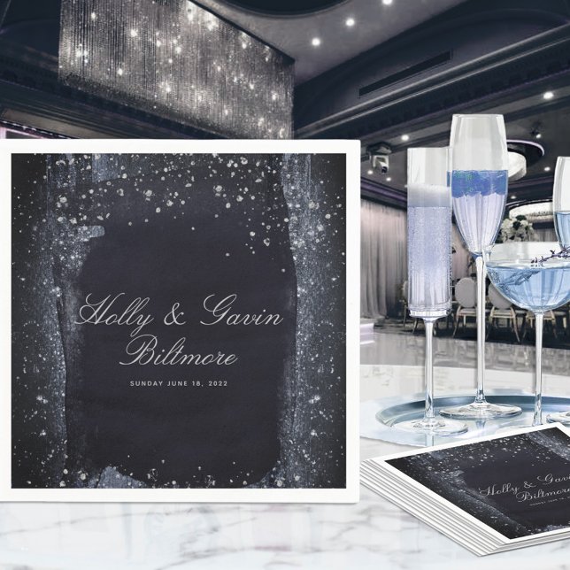 Silver Starry Night Wedding Cocktail Napkins (Creator Uploaded)