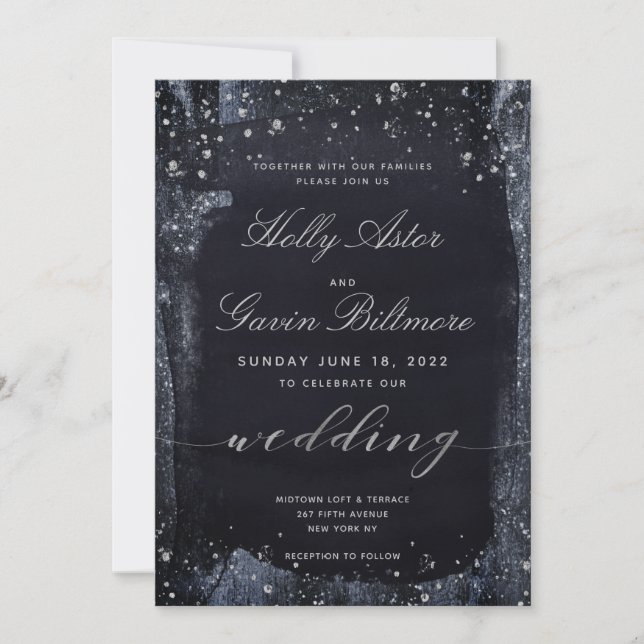 Silver Starry Night Wedding Invitation Suite (Front)