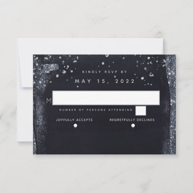 Silver Starry Night Wedding No Meal Choice RSVP (Front)