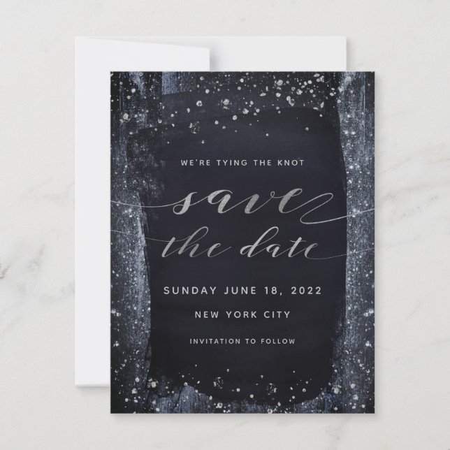 Silver Starry Night Wedding Save The Date (Front)