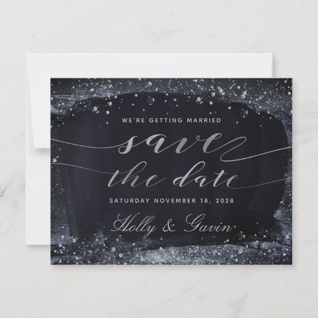 Silver Starry Night Wedding Save The Date (Front)